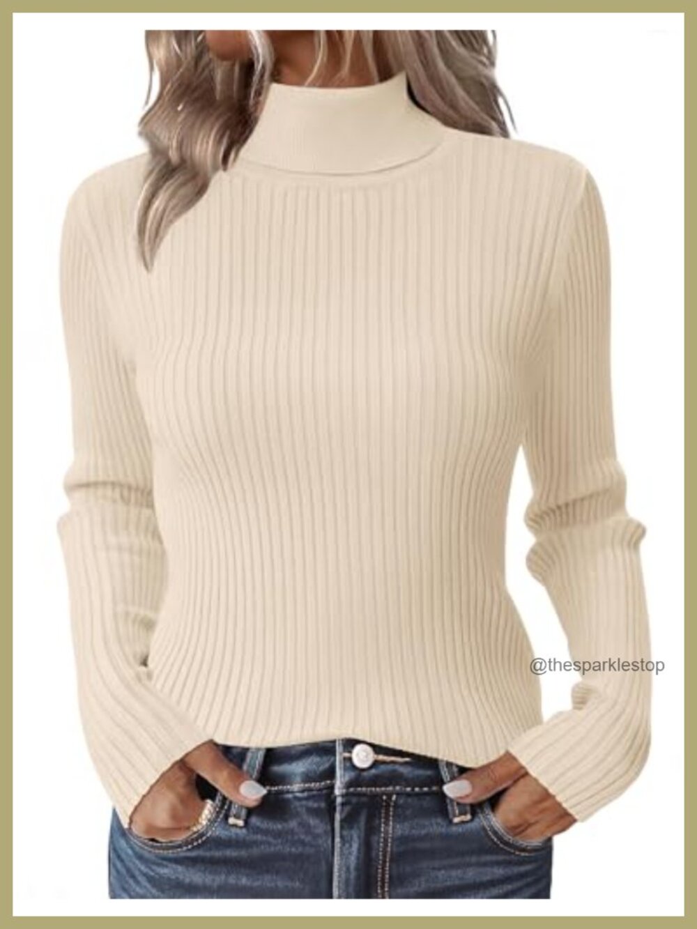 Women's Turtleneck Sweater Ribbed Slim Fit Long Sleeve Pullover